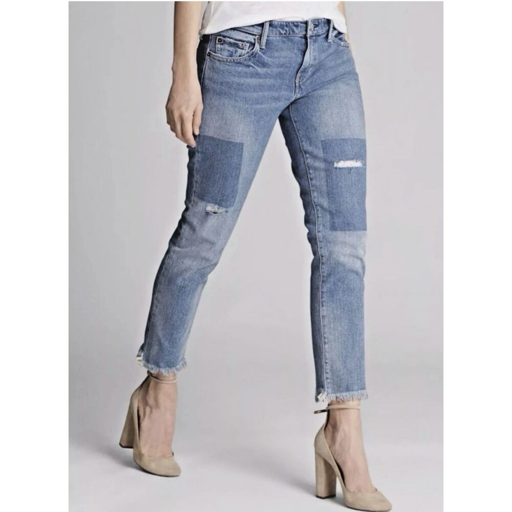 GAP 1969 Mid Rise Distressed Girlfriend Ankle Frayed Hem Denim Jeans Womens 27